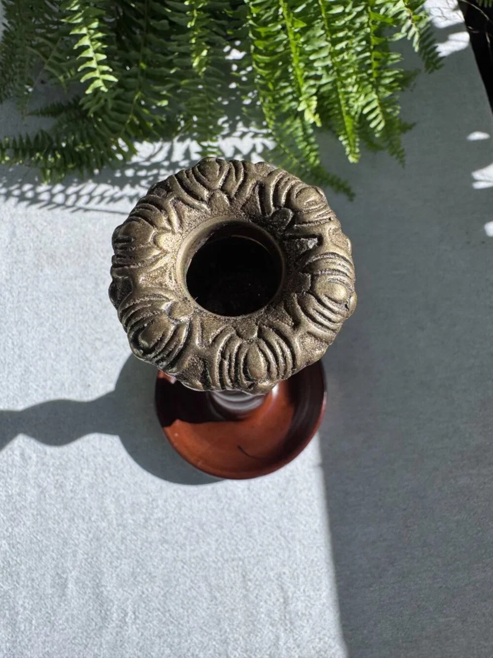 Vintage 15 Inch Wooden Open Barley Twist Candlestick Holder with Brass Sconce